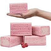 Australian Botanical Soap Goats Milk with Raspberry 6.6 oz Luxury Soap Bars Enriched with Shea Butter, Pack of 4