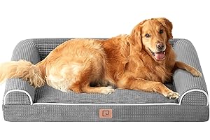EHEYCIGA Memory Foam XL Dog Bed for Large Dogs, Orthopedic Waterproof Extra Large Dog Bed with Foam Sides, Non-Slip Bottom and Big Dog Couch with Washable Removable Corn Fleece Cover, Light Grey