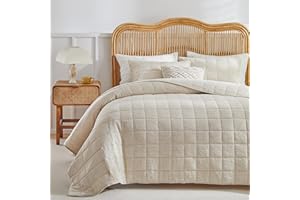 WARMDERN Linen Cotton Quilts Set Queen Size, 100% Cotton Khaki Quilt Bedspreads with Box Stitched, 3 Pieces Soft Lightweight 