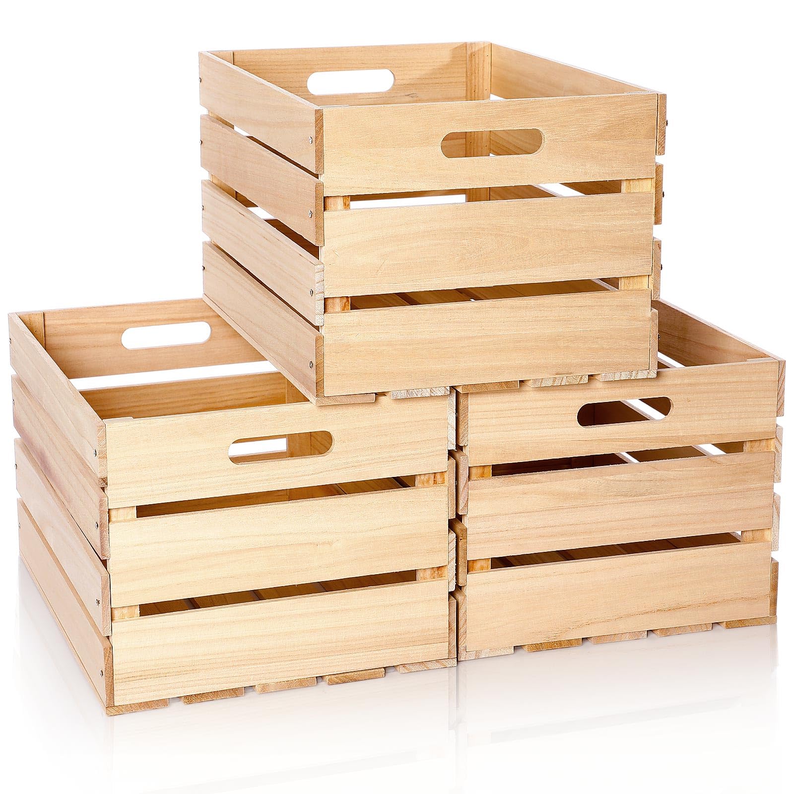 Photo 1 of Weysat 3 Pack Large Wood Crates Box for Storage Unassembled 16 x 12 x 9.5'' Wooden Milk Crates with Handles Decorative Nesting Box for Display Unfinished Rustic Decor DIY Office Home Retail Art Craft