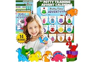 14PC Wooden Stacking Blocks Dinosaur Advent Calendar, Montessori Toys for Toddlers, Fine Motor Skill Development, Behavior Reward Chart Potty Training System, LIL ADVENTS Potty Time Adventures + eBook