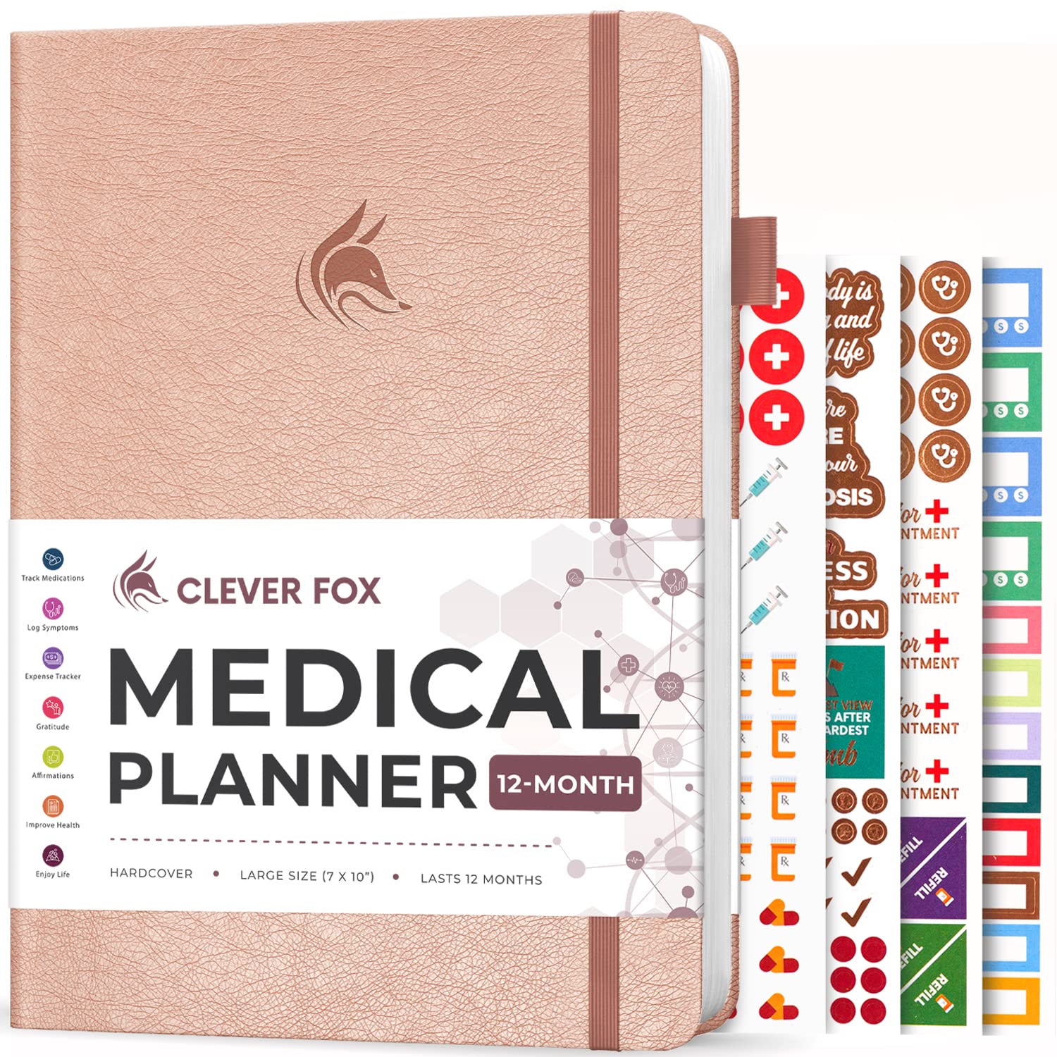 Clever Fox Large Medical Planner 12-Month – Medical Notebook, Health Diary, Wellness Journal to Track Health – 12 Months, 17.7x26.6cm (Rose Gold)