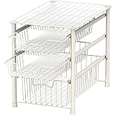 Simple Houseware 3-Tier Stackable Sliding Basket Storage Organizer Drawer for Bathroom and Kitchen, White