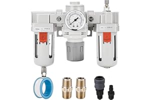 NANPU 1/2" NPT Air Filter, Regulator & Lubricator (FRL) Combo - Water/Oil Trap Separator - Pressure Gauge(0-150 psi), 5 Micron Brass Element, Semi-Auto Drain, Poly Bowl, Metal Bracket