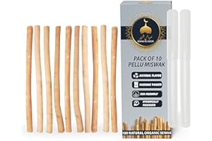 Sewak Al Noor Pack of 10 Miswak Sticks for Teeth with Holder - Vacuum Sealed Natural Flavored Chew Sticks for Humans - Natura
