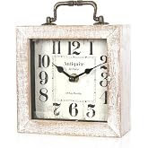 BITALYE Retro Desk Clock, White Vintage Wooden Table Clock, | Mantel Clock, Living Room Bedroom Shelf Decoration, Farmhouse Decor