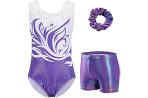 Zaclotre Gymnastics Leotards for Girls Sparkly Ballet Dance Biketards Tumbling Outfit with Matching Shorts Set