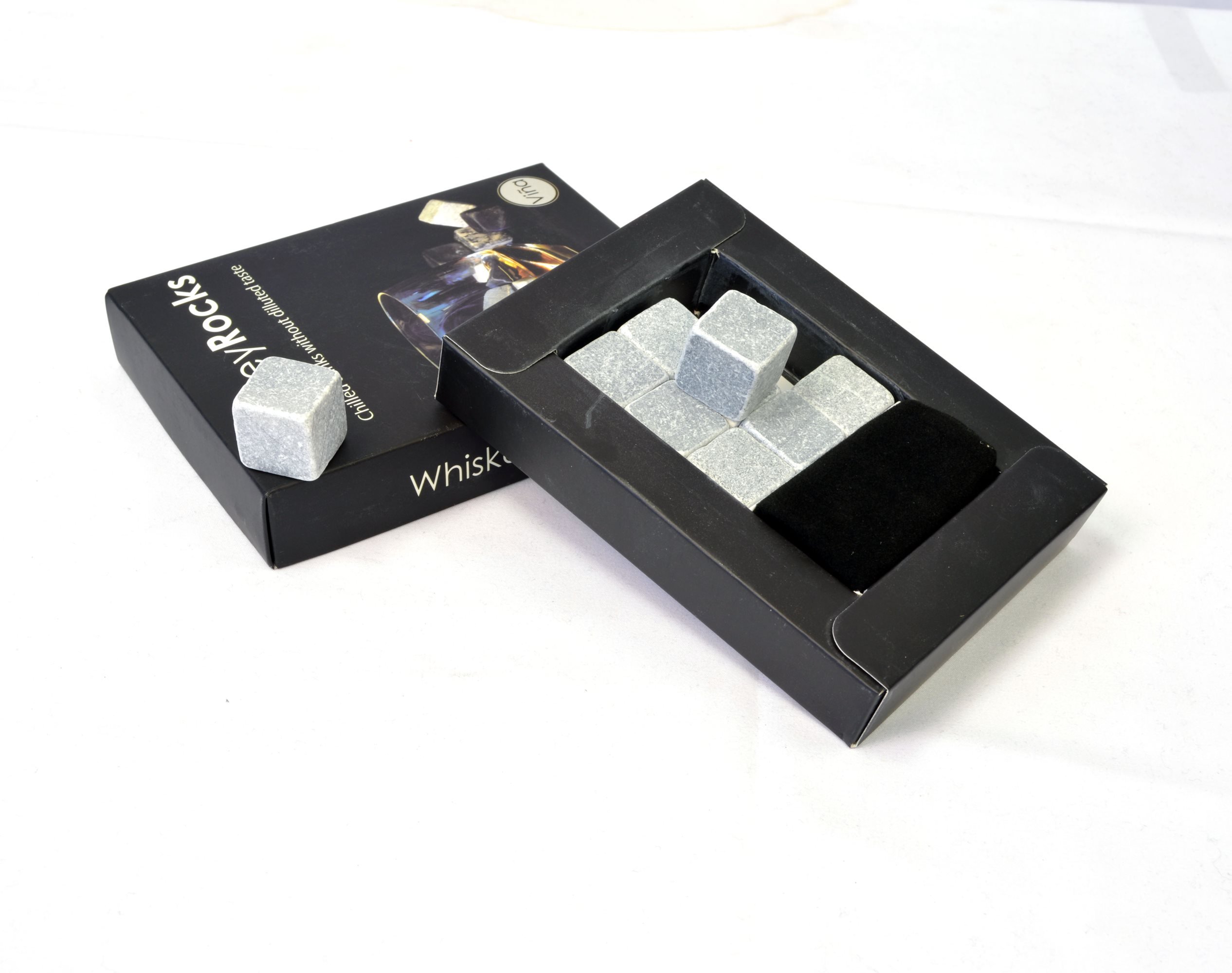Vina Whiskey Wine Chiller Stones Set, 9 Premium Chilling Ice Rocks for Beer Bourbon etc. Chill Any Beverage Without Diluting It, with a Black Storage Pouch，Light Grey