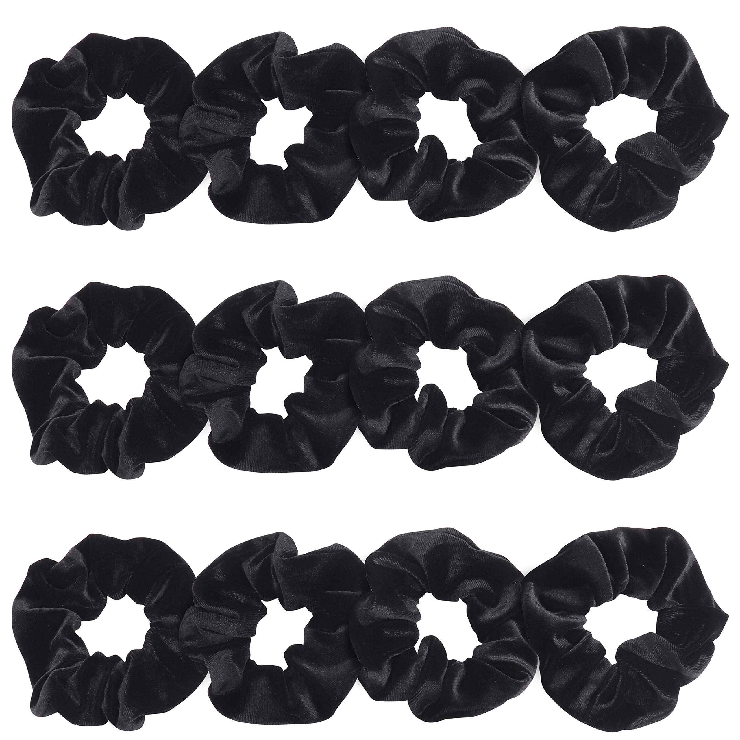 Belle Vous Black Velvet Hair Scrunchies (12 Pack) - Soft Hair Bobble Bands for Women's Hair Types From Straight, Wavy, Curly, Coily, Long, Short, Thick and Fine - Elastic Hair Scrunchy Hair Ties