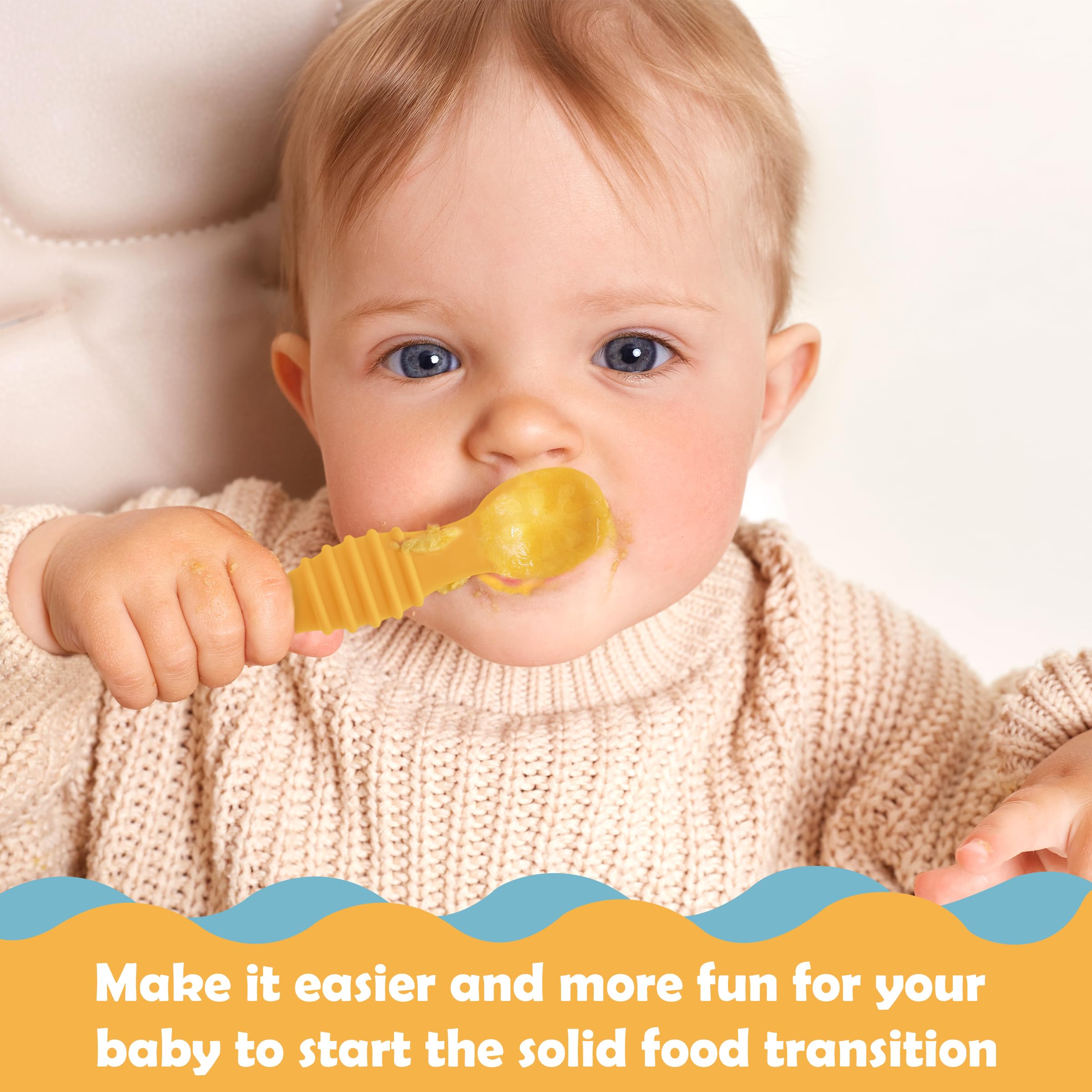 8 Pcs Baby Led Weaning Utensils, First Stage Silicone Baby Spoon, Multicolor Baby Spoons Self Feeding 6+ Months, Cucharas para Bebes for Solids and Purees