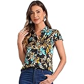 Allegra K Satin Work Blouses for Women's Floral Vintage Cap Sleeve Business Casual Blouse