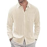 J.VER Men's Linen Shirts Casual Button Down Long Sleeve Shirt Solid Spread Collar Summer Beach Shirts with Pocket