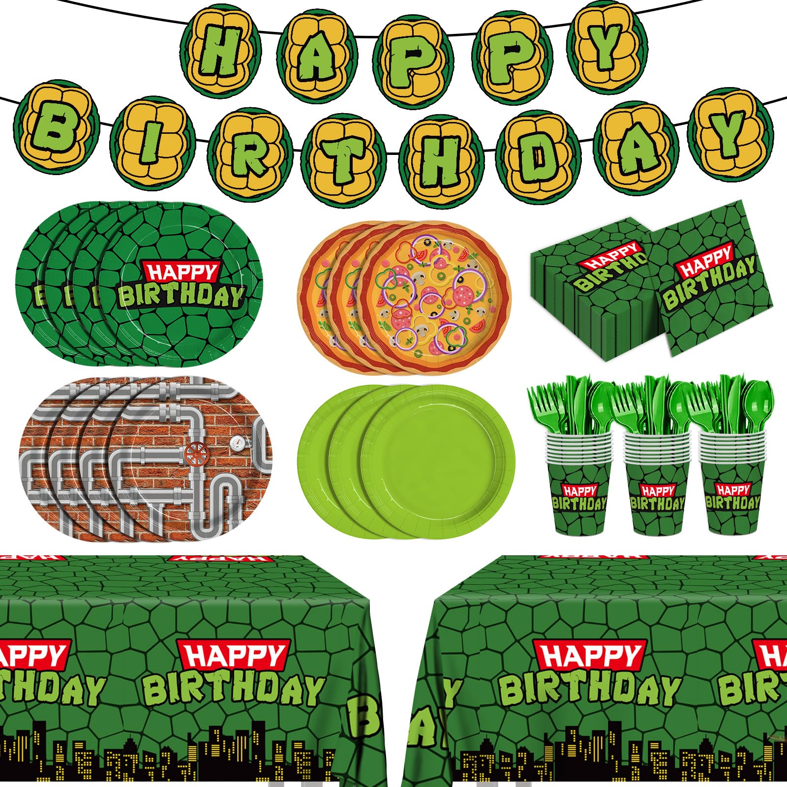 Photo 1 of 171pcs Turtle Birthday Party Supplies Include Plates Napkins Cups Tablecloths Banner Forks Knives Spoons for Kids Birthday Party Decorations Disposable Decor Paper Tableware Set Serves 24 People