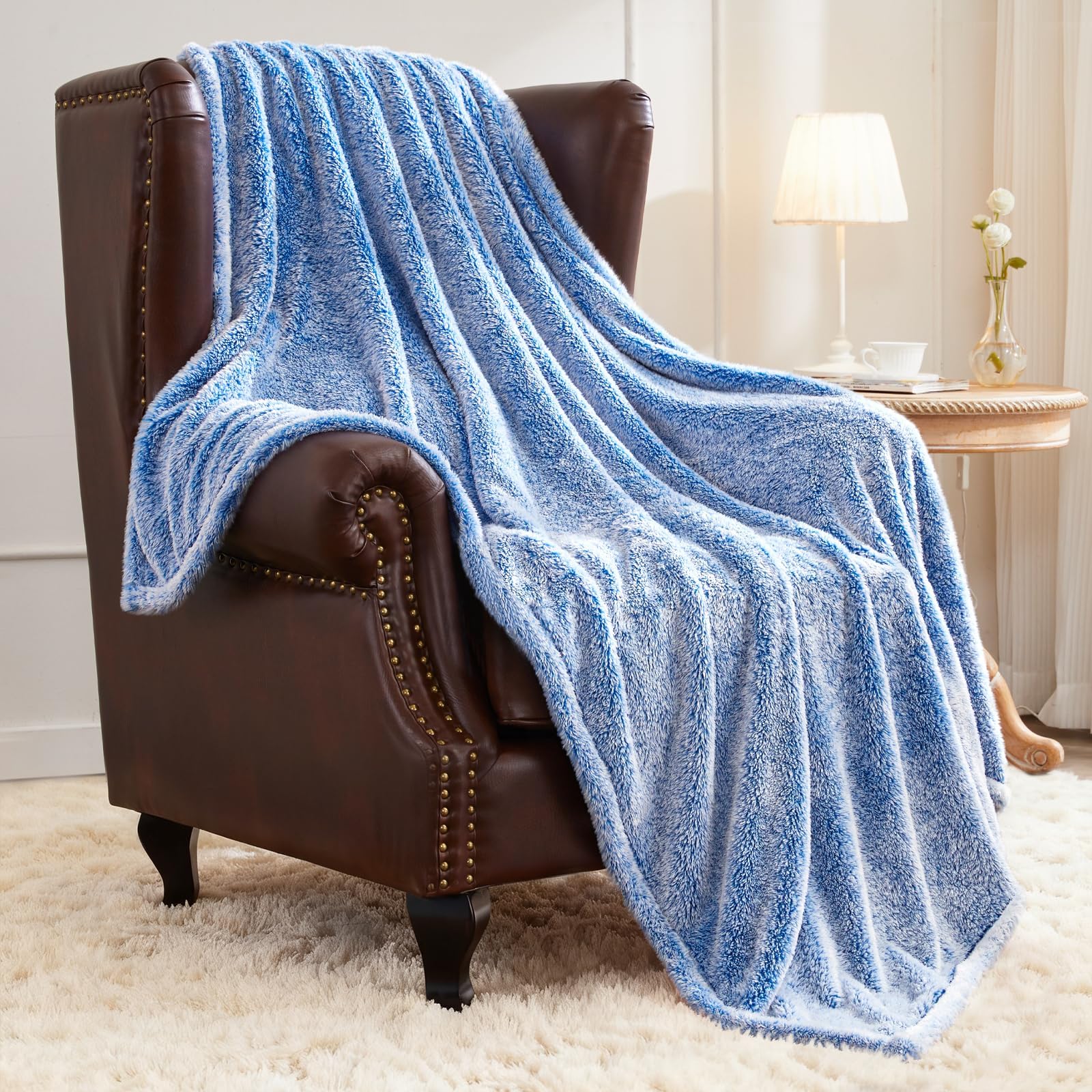 Exclusivo Mezcla Plush Fuzzy Fleece Throw Blanket 127x178 CM, Super Soft, Fluffy and Warm Blankets for Couch, Bed, All Season Use, Mixed Cobalt Blue — image 1