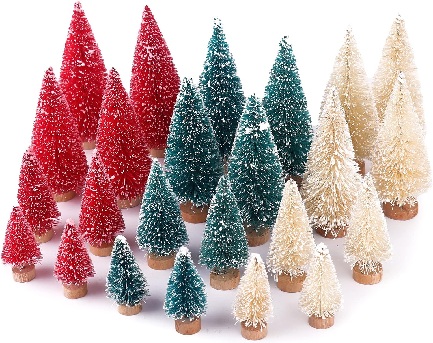 Trees - 24 Pcs Bottle Brush Trees Christmas Decorations Indoor, Red Blue Yellow Miniature Christmas Tree, Mini Christmas Tree with 4Sizes for Christmas Decor