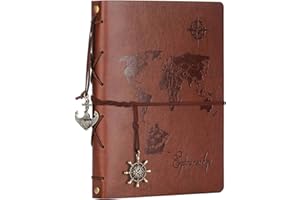 Scrapbook Album,ZEEYUAN Travel Album Leather Photo Album "World Map" Vintage DIY Memory Photo Book 60 Pages Our Adventure Book Scrape Book for Birthday Anniversary Wedding