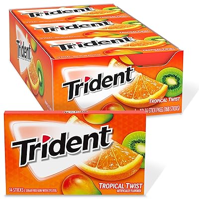 Trident Tropical Twist Sugar Free Gum, 12 Packs of 14 Pieces (168 Total Pieces)