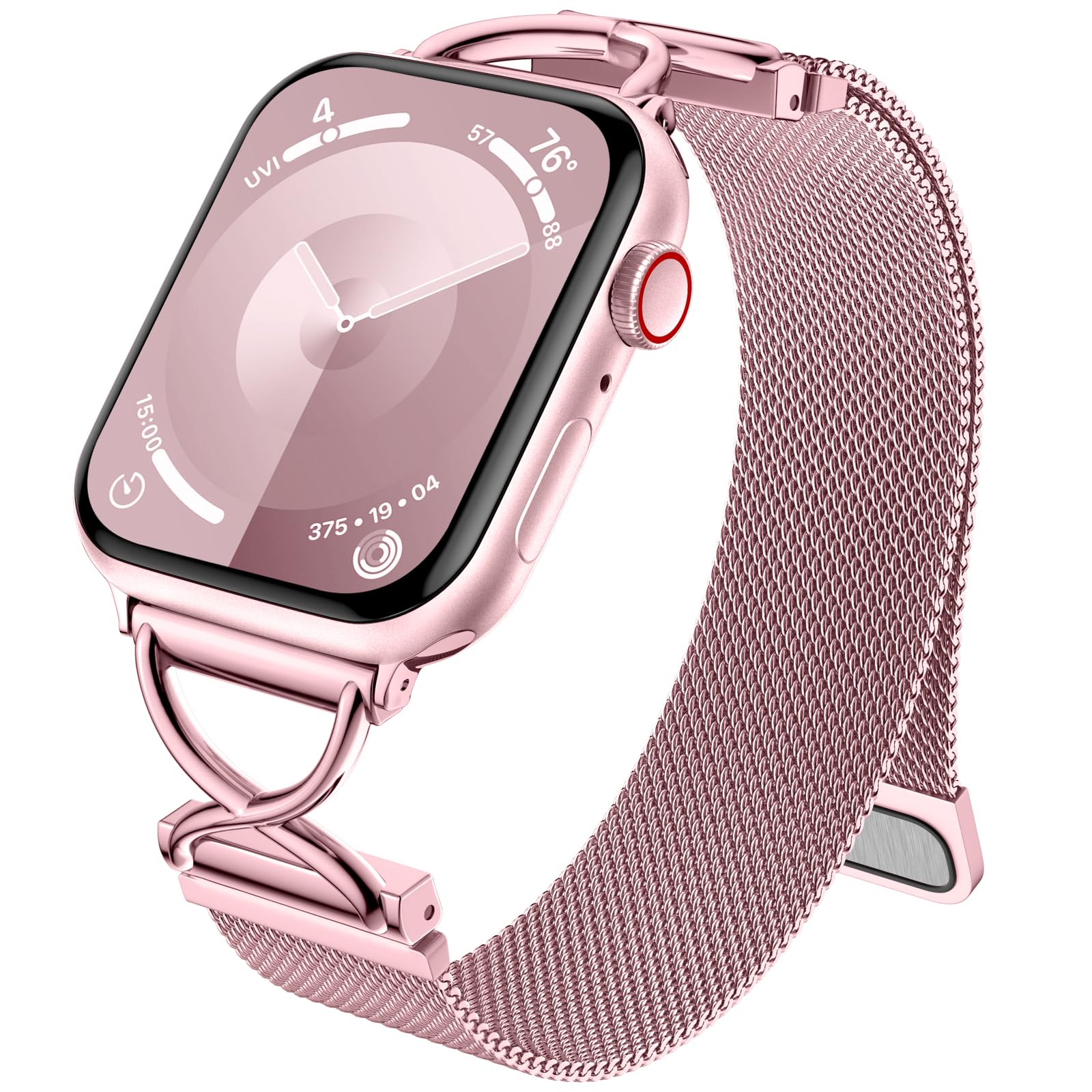 Dirrelo Stainless Steel Band Compatible with Apple Watch Bands Pink 41mm 40mm 42mm 45mm 49mm Women,Mesh Metal Sport Strap for iWatch Series 10 9 8 7 6 5 4 3 2 1 SE Ultra 1/2 Watch Accessories,Rosepink