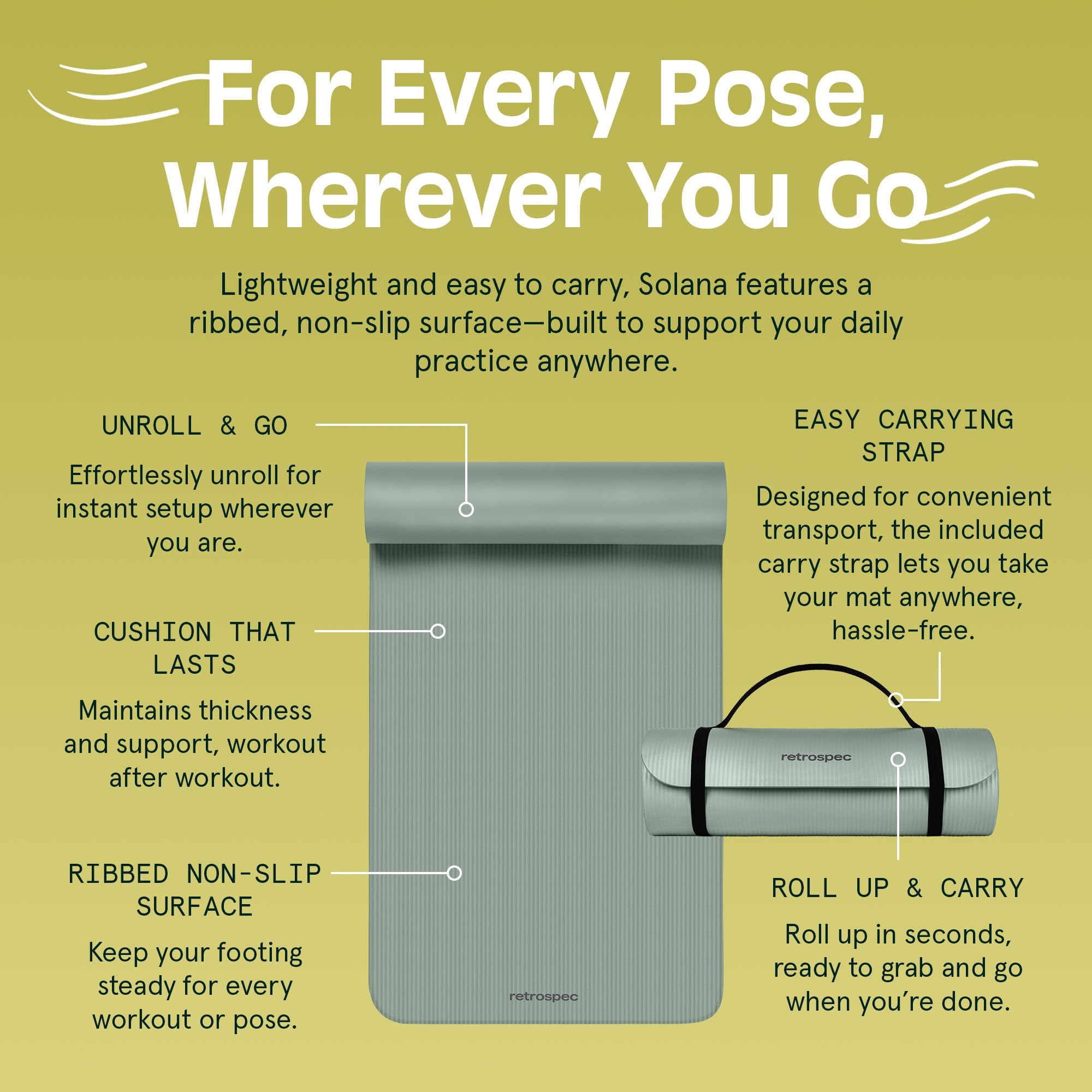 Retrospec Solana Yoga Mat 1/2" Thick w/Nylon Strap for Men & Women - Non Slip Excercise Mat for Yoga, Pilates, Stretching, Floor & Fitness Workouts, Sage - Image 5