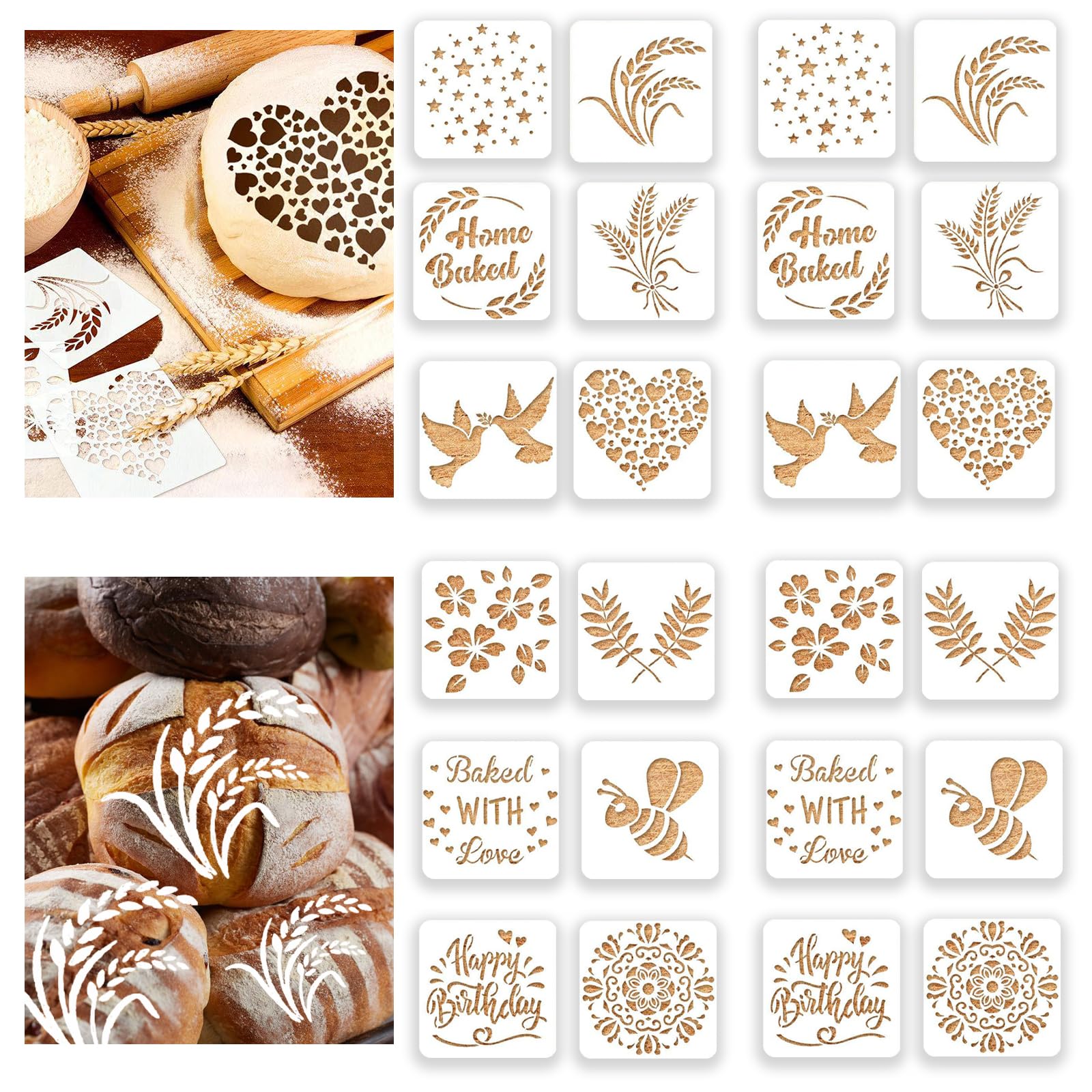 Tefola 24pcs Baking Template Stencil Pet Material Stencils for Bread, Cake, Coffee, Pie or Biscuits - DIY Kitchen Craft Stencils for Decorative Baking Items
