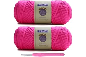 Mooaske 2 Pack T-Shirt Crochet Yarn for DIY Knitting Crochet Cloth Blanket Bag Dolls - 400g Chunky Thick Yarn for Crocheting with Polyester-Spandex Blend Elastic Fabric (Rose Red)