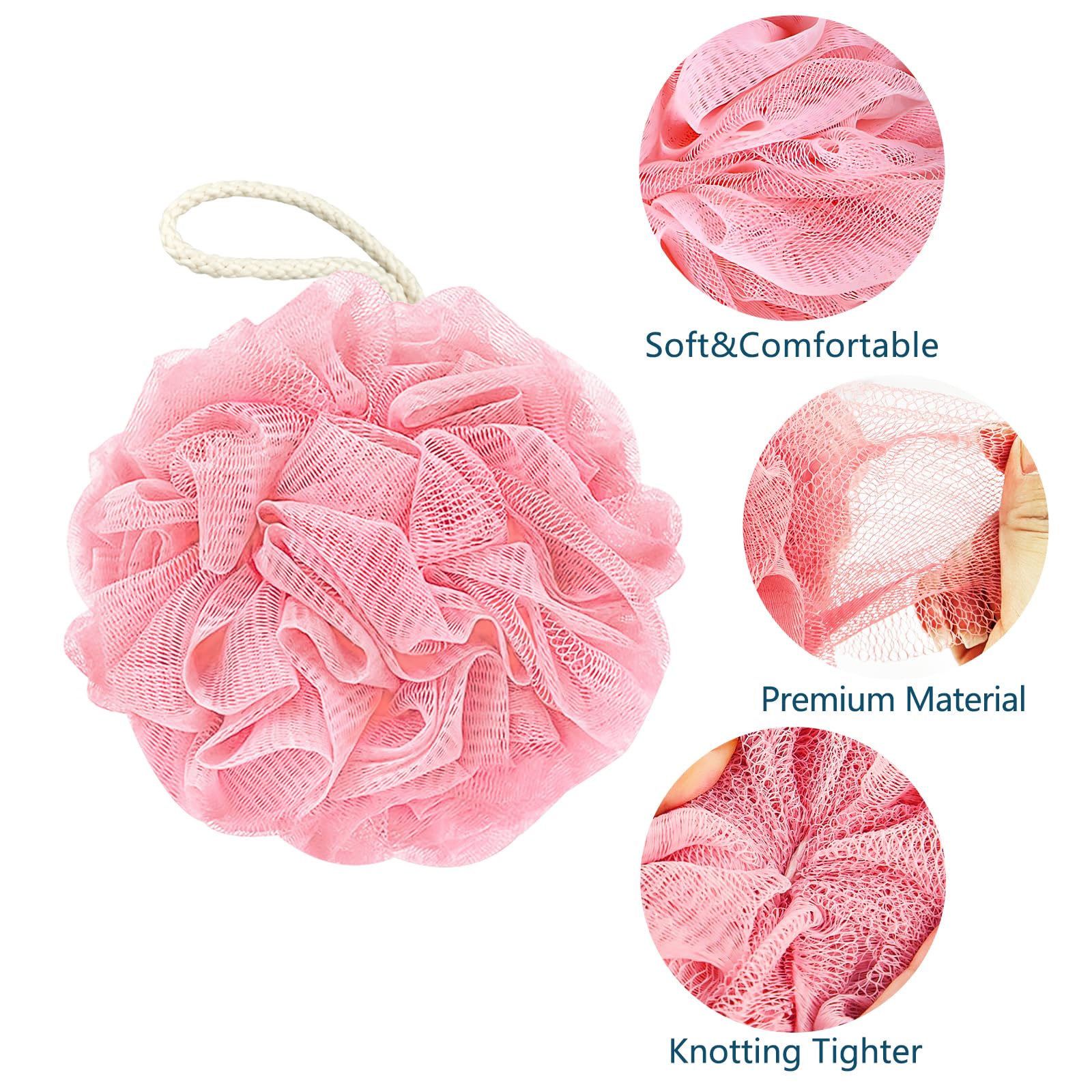 Bath Loofah Sponge, 60G Shower Loofah Exfoliating Body Scrubber Sponge, 4 Count Bath Mesh Pouf Ball for Women and Men (Light Color)