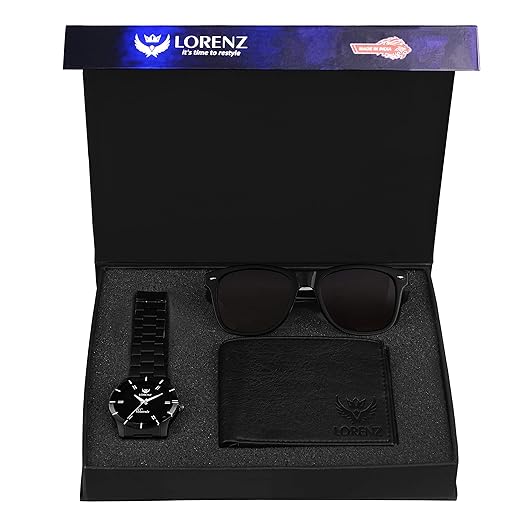 Combo of Black Watch, Wallet and Black Sunglasses for Men