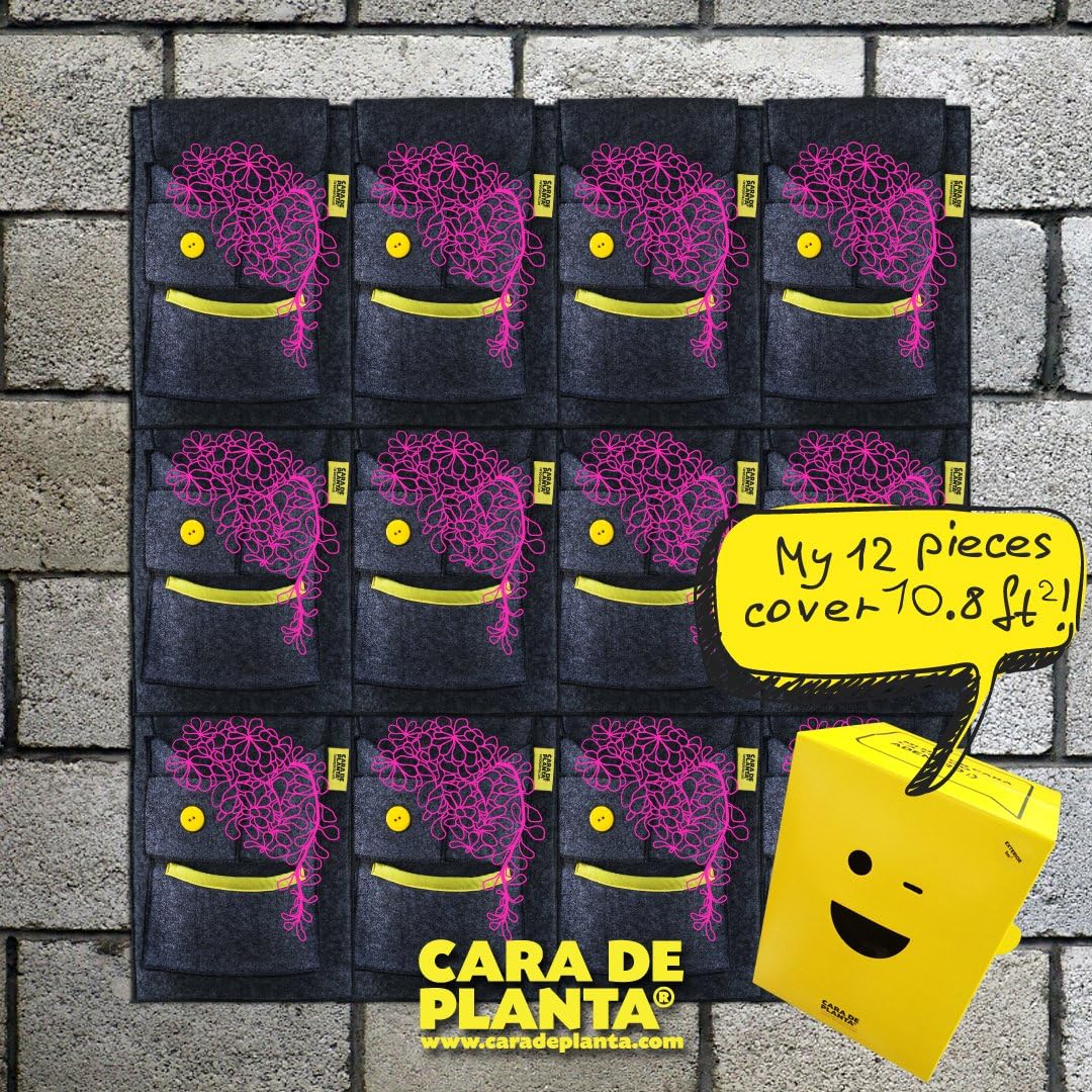 Cara de Planta - Indoors Face Shaped Modular DIY Vertical Garden Planter (Yellow Box w/12 Pieces = 1m2) Green Wall System and Modular Window Box