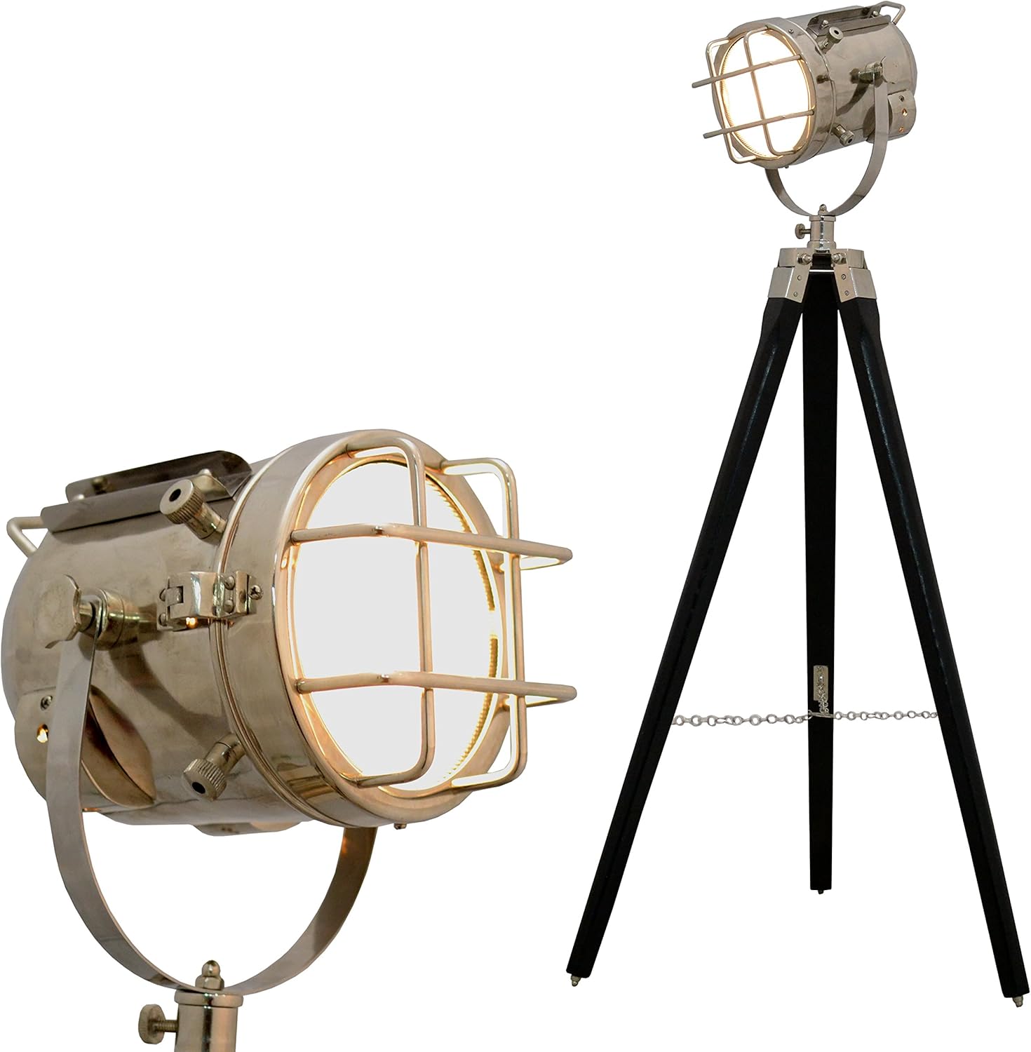 DESIGNER VINTAGE STYLE TRIPOD FLOOR LAMP LARGE MARINE NAUTICAL SEARCH