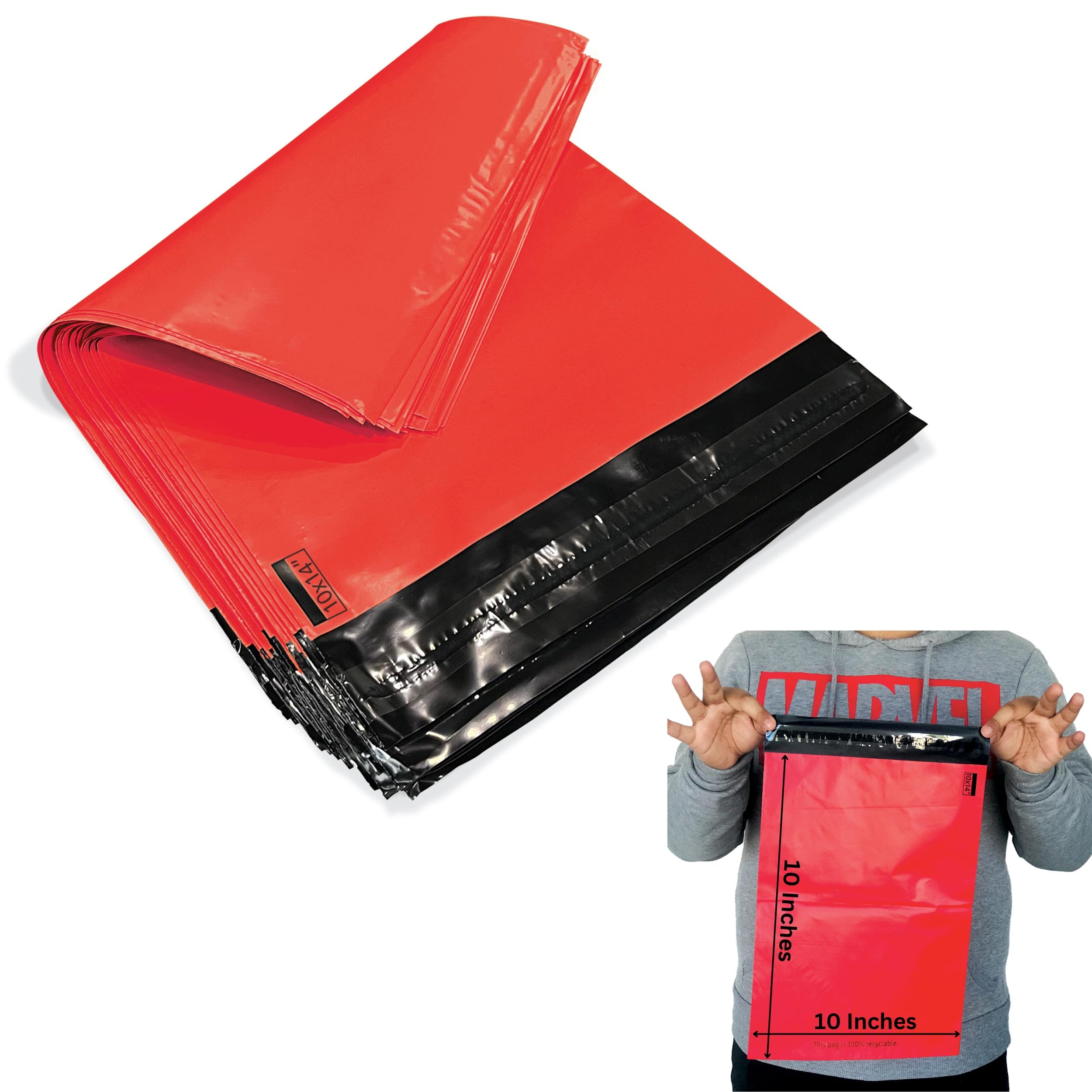 JeeJaan® 50 Pcs of Red Parcel Bags 10x14 in Mailing Bags 254 x 354 mm A4 Poly Mailers Postage Bag Envelope Mailers Strong Recyclable Poly Plastic Envelope for Courier & Shipping Purposes