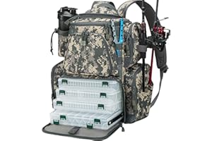 Piscifun Fishing Backpack with 2 Rod Holders & 4 Tackle Boxes, Large Tackle Storage Bag With Rain Cover for Fishing Gear