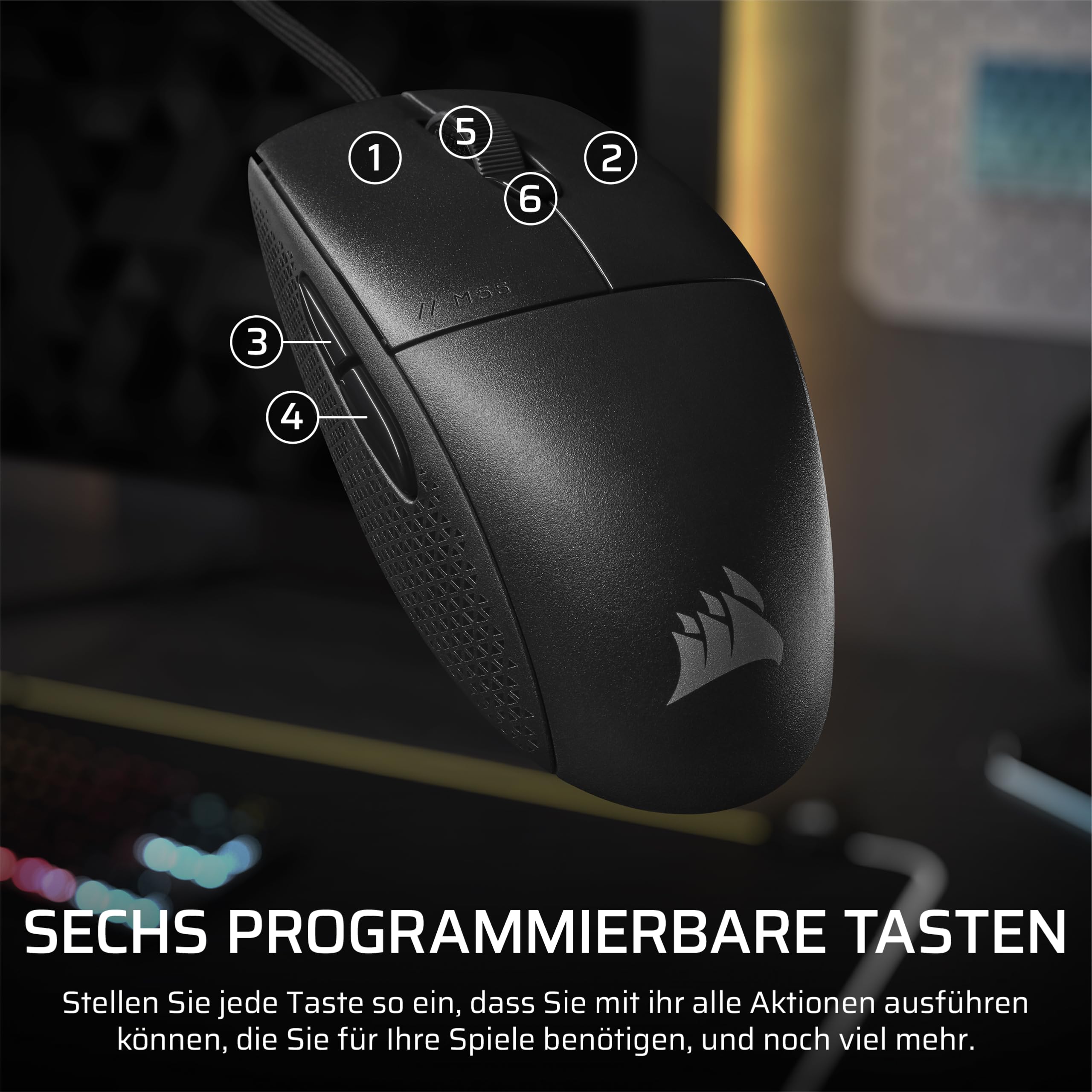 Corsair M55 Leichte FPS-Gaming-Maus mit Kabel – 16.000 DPI – Sechs Programmierbare Schaltflächen – Texturierte Seitengriffe – Schwarz 8