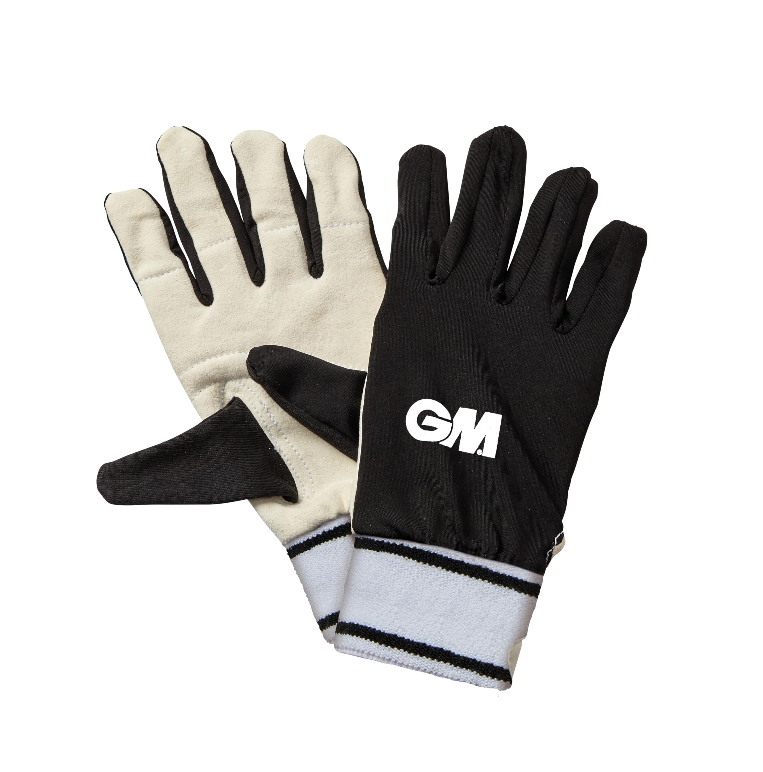 Gunn & Moore GM | Wicket Keeping Full Inner Gloves Cricket | Lycra Back & Padded Chamois Leather Palm | Sweatband with Closure | Black Thumb & Back GM Logo White & Black Cuff Trim | Adult | One Pair