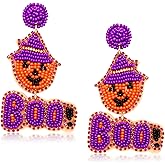 NVENF Halloween Earrings Spooky Beaded Ghost Pumpkin Dangle Earrings for Women Handmade Bead Drop Earring Studs Costume Themed Party Jewelry Gifts