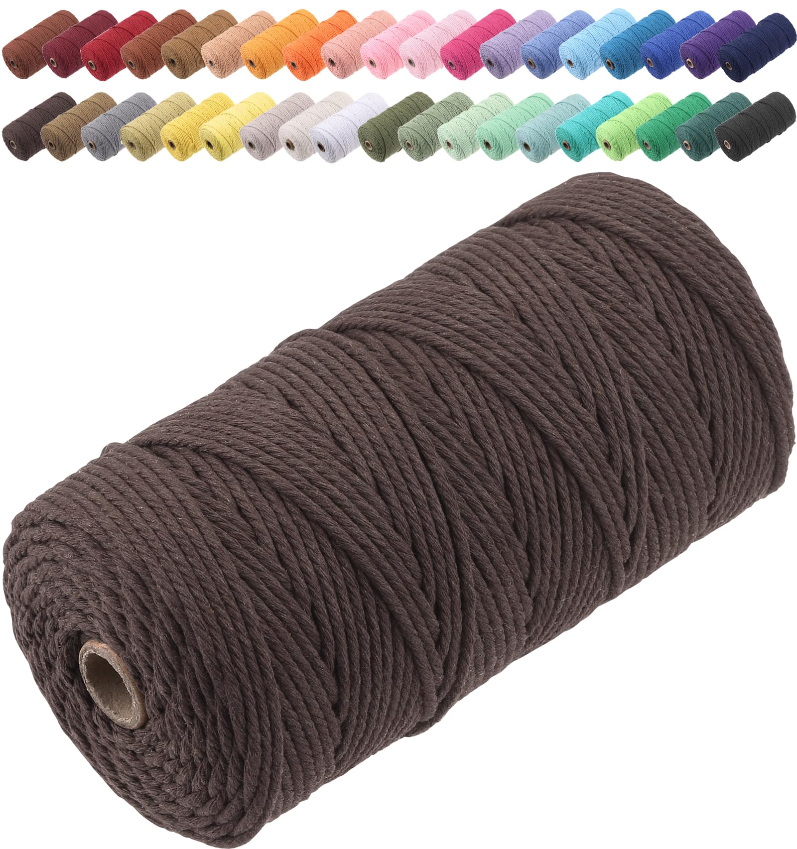 GOHOF Macrame Cord 3mm x 150m Premium Cotton Macrame Rope, 4 Strand Twisted Soft Cotton Cord, One of The Most Perfect Materials for Macrame Art, Cotton String Without Chemicals (Dark Brown)