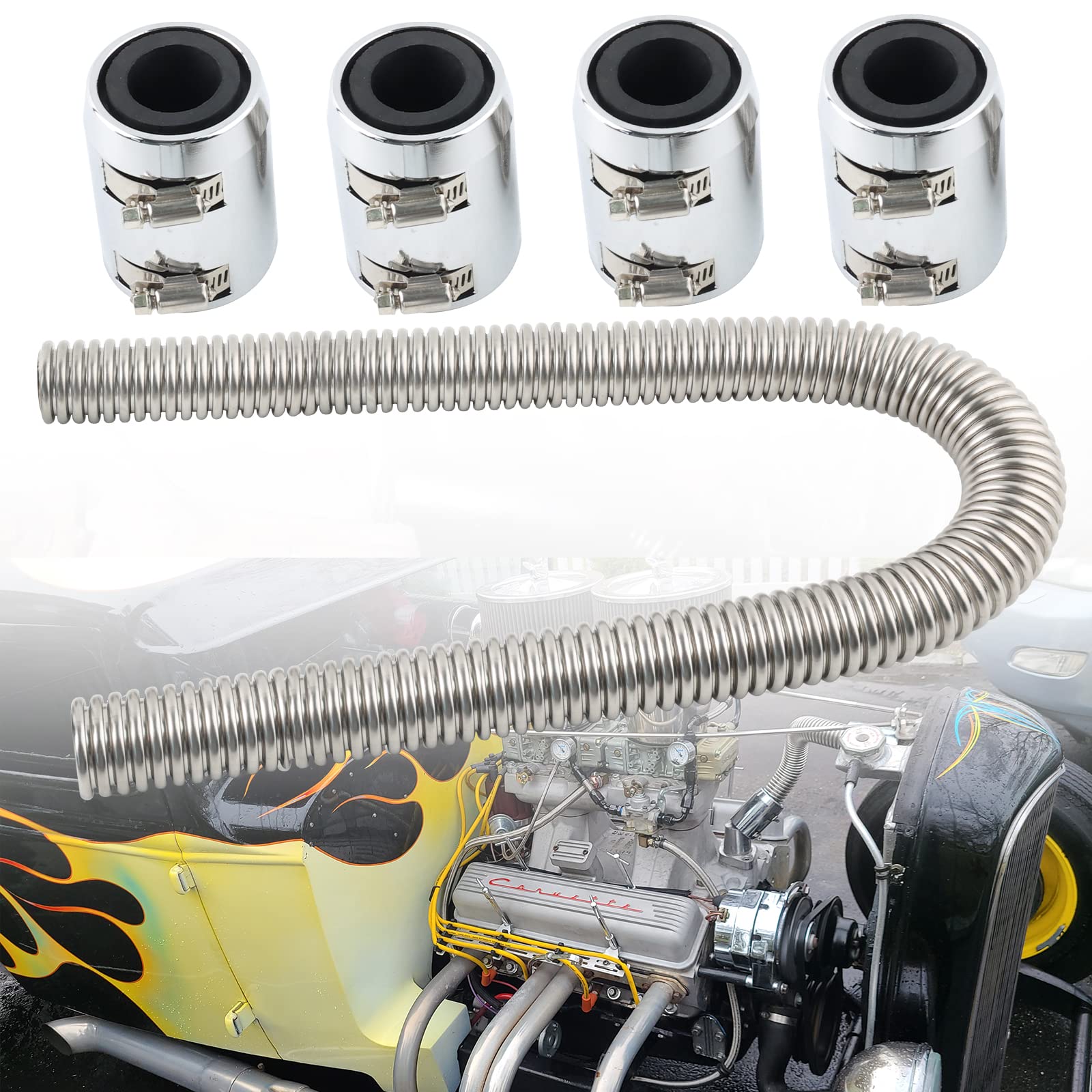 Photo 1 of BAGARAATAN Universal 48" Flexible Radiator Hose Stainless Steel Universal Water Hoses Adapter Coolant Radiator Hose Kit Could be Used with 1-1/4", 1-1/2", 1-3/4" or 1-5/8" Radiator Necks(Silver)