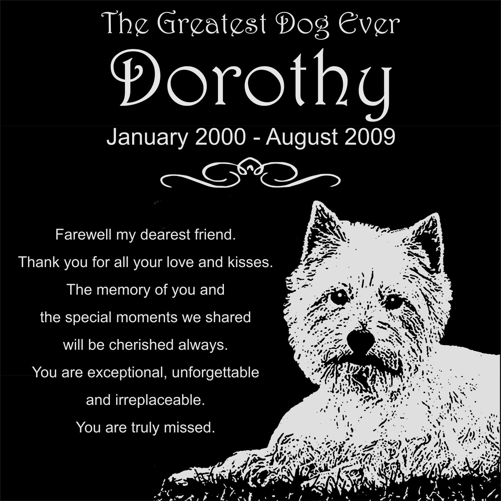 Lazzari Collections Personalized West Highland White Terrier Westie Dog Pet Memorial 12"x12" Engraved Black Granite Grave Marker Head Stone Plaque DOR1