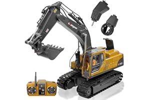 kolegend 3 in 1 Remote Control Excavator Toy 14 Channel RC Excavator Toy for Boys 3-12 with Bucket/Claw/Drill 2.4GHz Full Functional Construction Vehicles Toys Gift for 6 7 8 9 10 Years Old Kids Boys