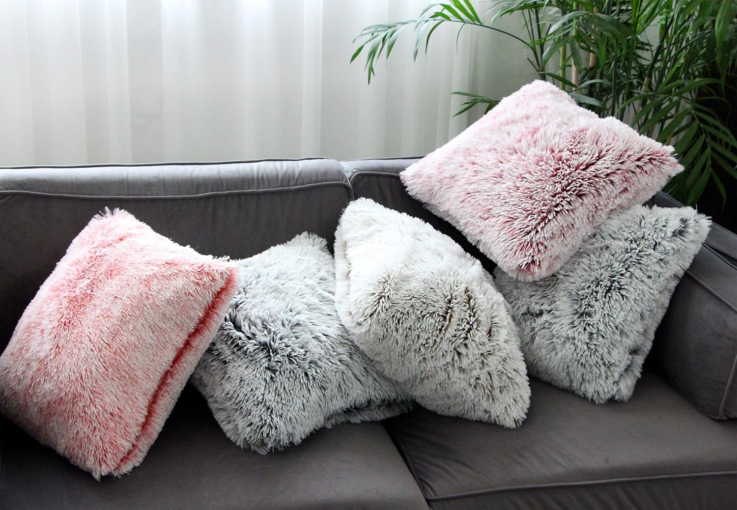Uhomy 2 Packs Home Decorative Luxury Series Super Soft Faux Fur Throw Pillow Cover Cushion Case for Sofa or Bed Gray Ombre 18x18 Inch 45x45 cm: Home & Kitchen
