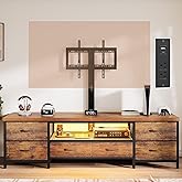 Homiflex TV Stand for 80 Inch TV with Mount, LED Entertainment Center w/Fabric Drawers & Power Outlets, Industrial Media Console for Living Room, Bedroom, Open Storage Shelves - 71'' Rustic Brown