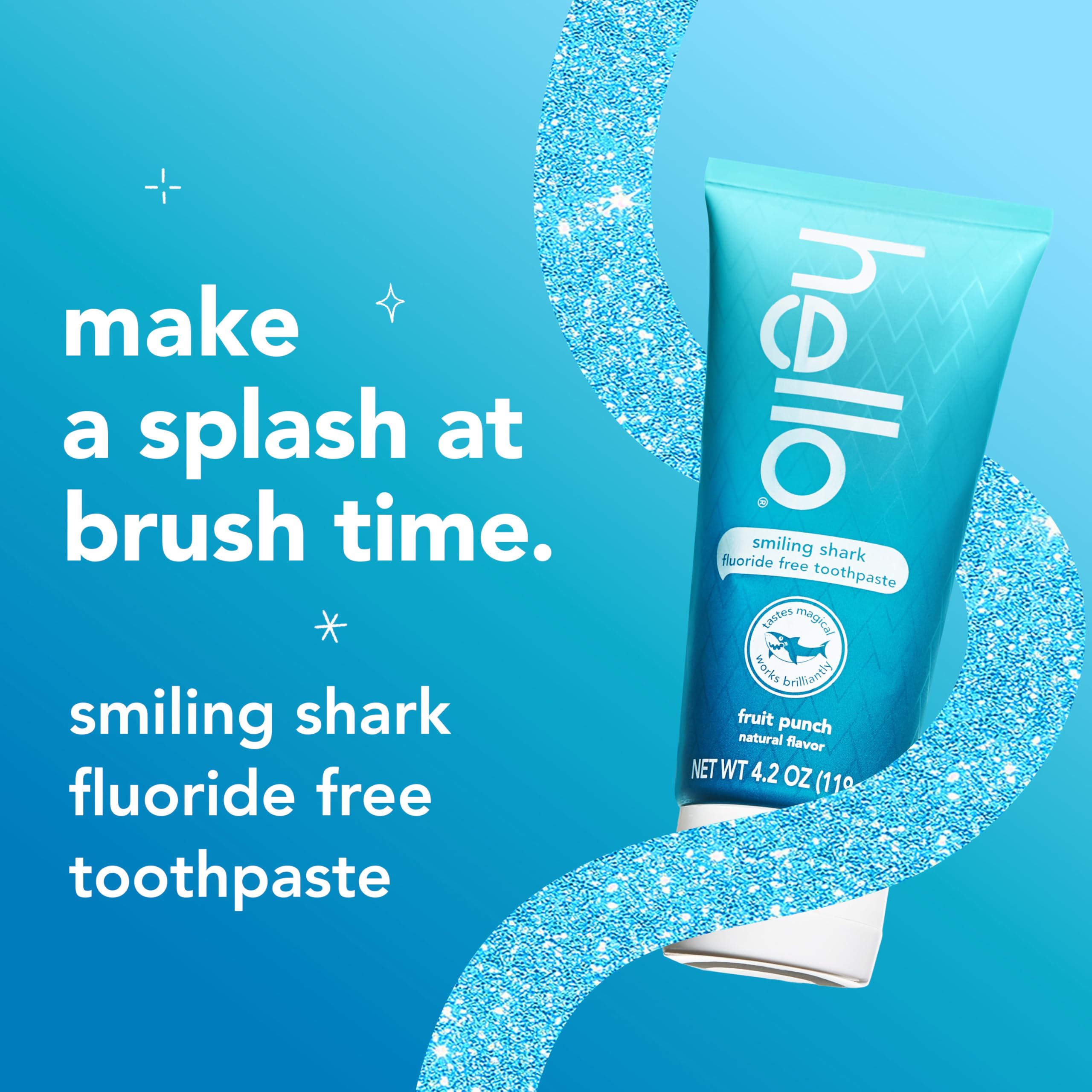 hello Smiling Shark Fluoride Free Kids Toothpaste, Natural Fruit Punch, 4.2 Oz Tube (Pack of 3)