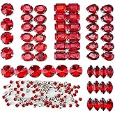 Towenm 160PCS Sew On Glass Rhinestone, Flatback Sewing Claw Crystal Rhinestones for Crafts, Costume, Clothes, Jewelry Making (Red/Siam, Mixed Shapes)