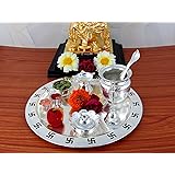 GoldGiftIdeas 9 Inch Swastik Silver Plated Pooja Thali Set, Occasional Gifts, Pooja Thali Decorative, Wedding Gift
