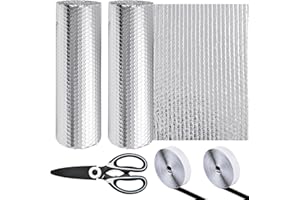 Akamino 2 Rolls RV Door Window Shade,10 Ft x 15.6 in DIY Reflective Insulation Film RV Skylight Cover with 8.2Ft Hook-and-Loop Fastener,Aluminum Foil Insulation Roll for Keep Heat Camper Motorhome Car