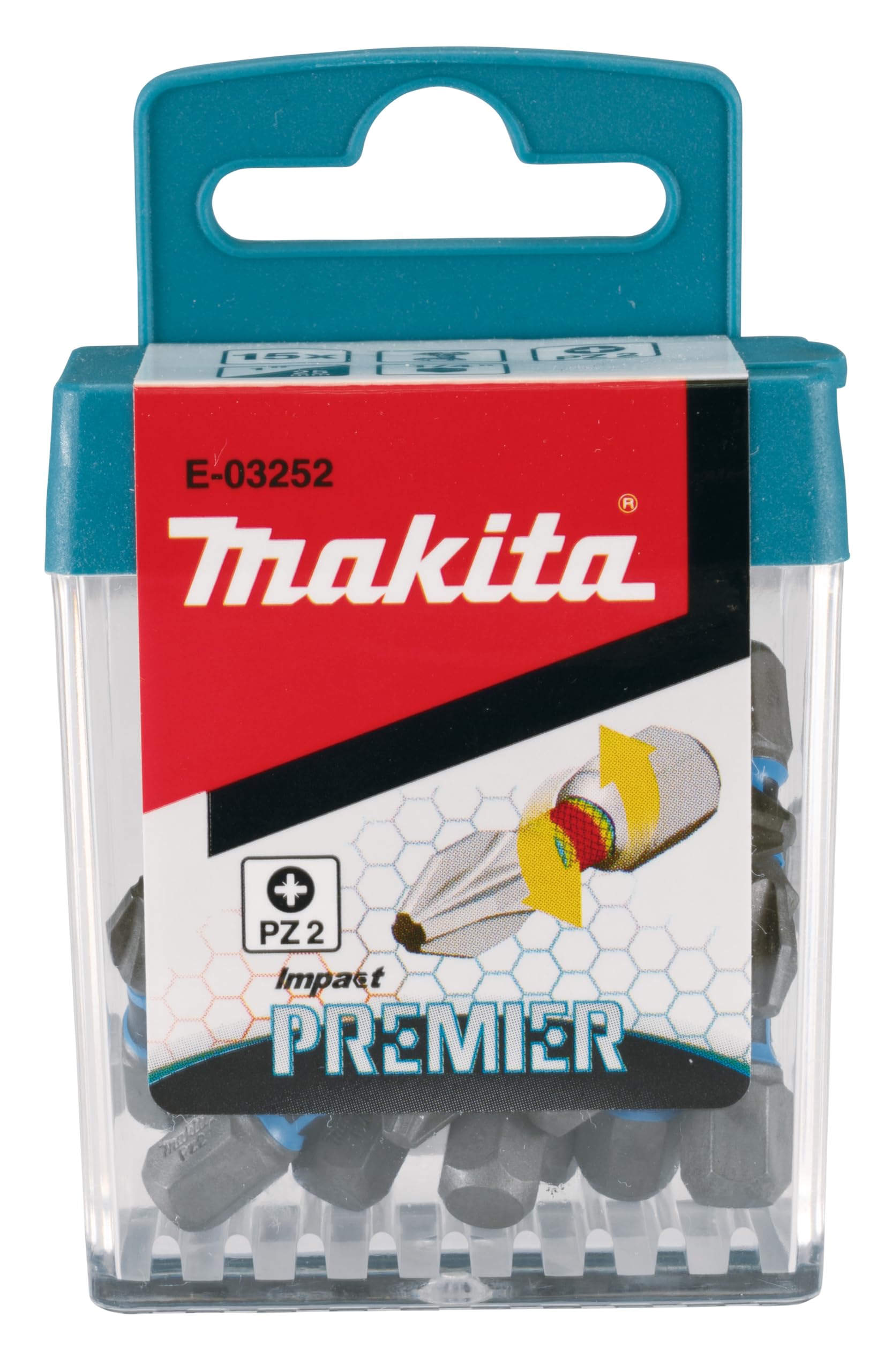 Makita E-03252 Impact Premier Torsion Bit Set PZ2 25mm 15 Pieces