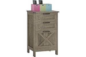 HOMCOM 3 Drawer File Cabinet with Silent Slides, Vertical Filing Cabinet for Hanging A4/Letter Size, Rustic Farmhouse Printer