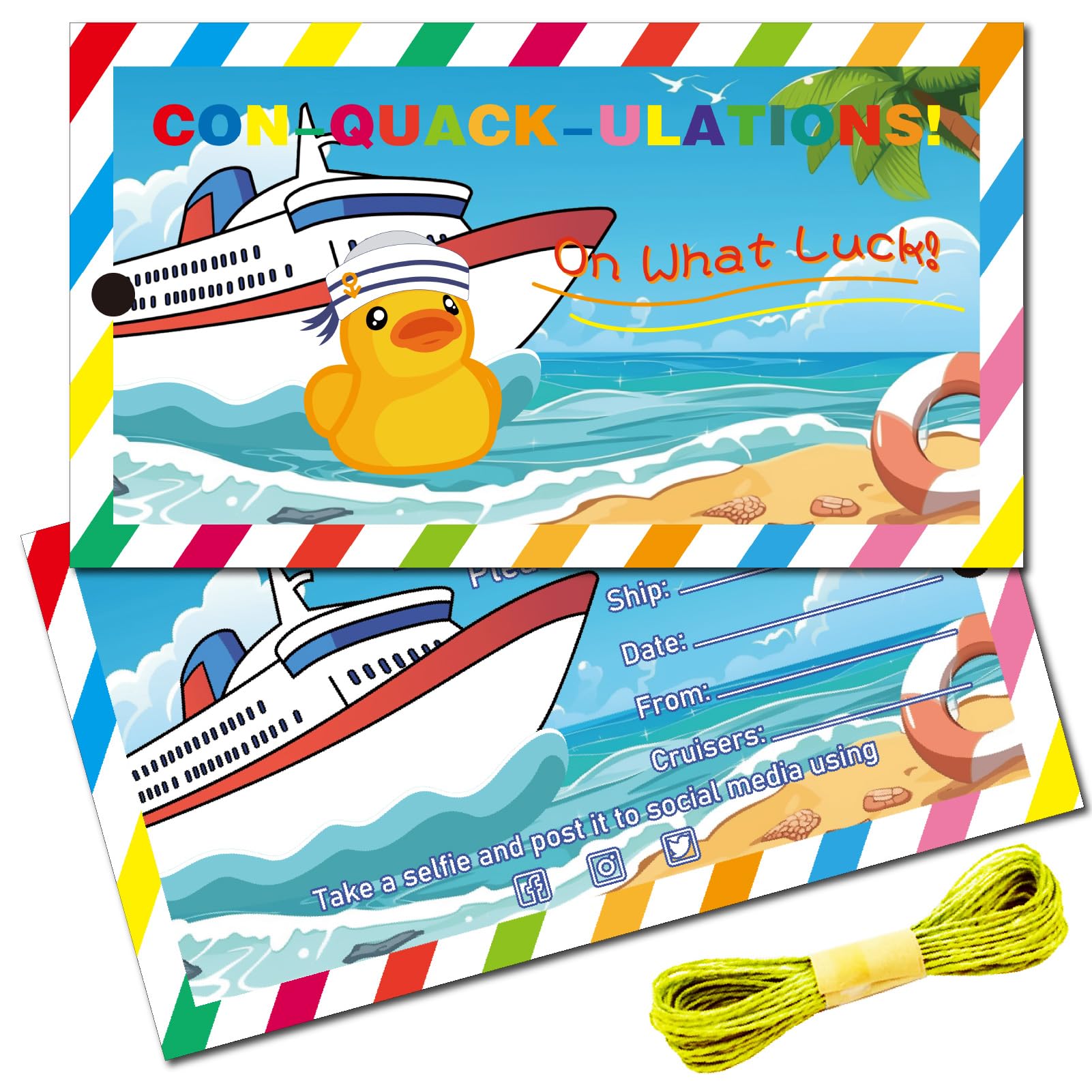 CREATCABIN 50 Pcs You've Been Ducked Cruising Duck Tag Cruise Duck Tags Double Side Navy Hat DIY Duck Card with Hole and Twine for Car Decor Lucky Pass on 3.5x2 Inch-Con Quacku lations