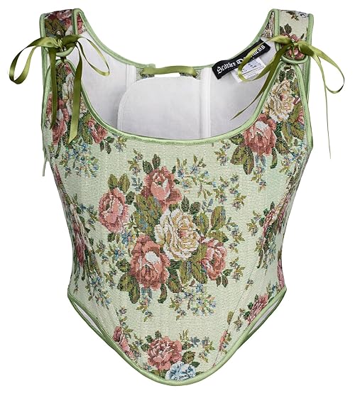 Scarlet Darkness Corset Top for Women Lace Trim Boned Bodyshaper Corset Zipper Bustier Green Floral Size 16