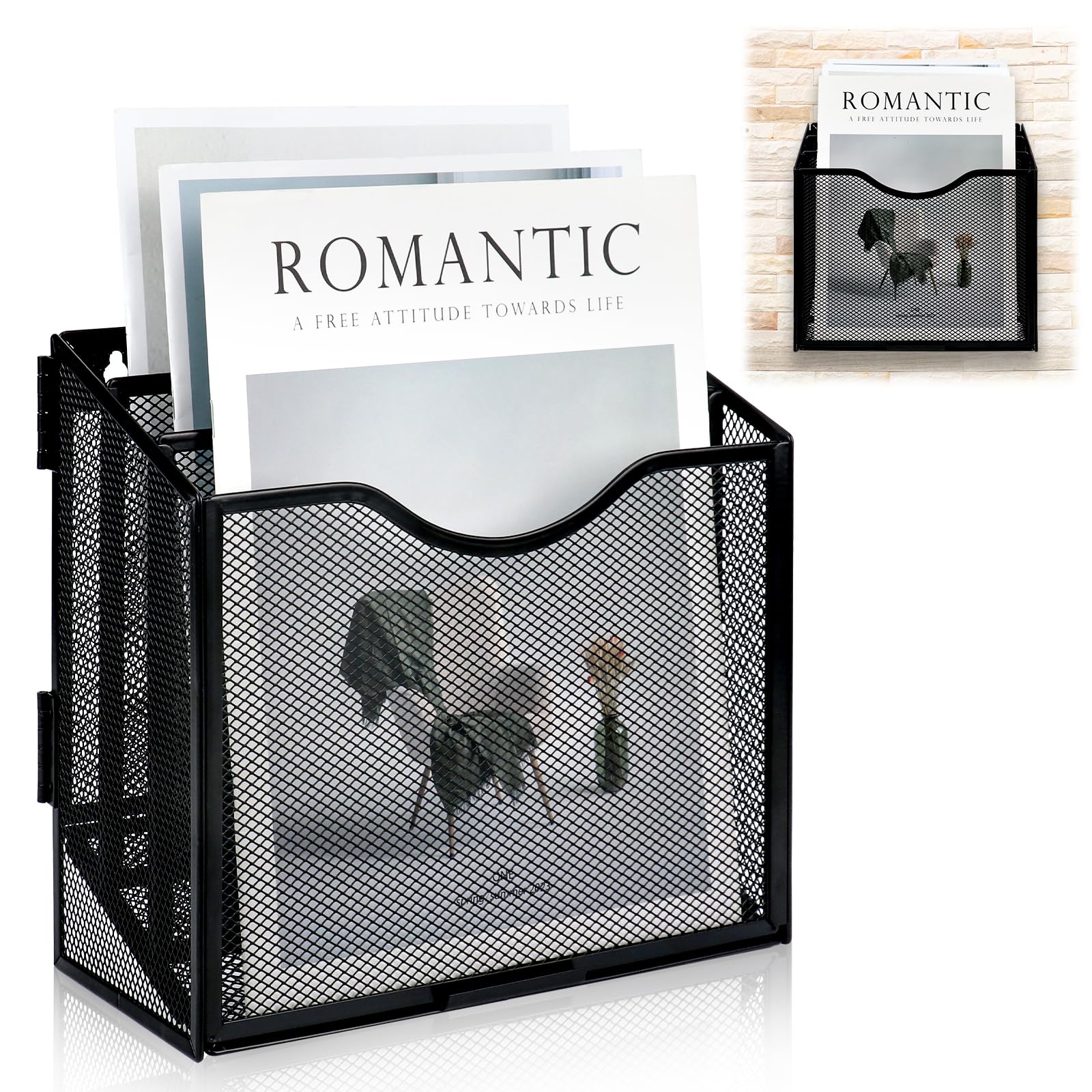 Photo 1 of HKSZEH Vertical Triple File Folder Holder Magazine Holder Wall Mount & Desktop 3 Tier Vertical Desk Organizer Pocket File Holder Sorter Magazine Storage Rack For Office Home Organization Wall Door