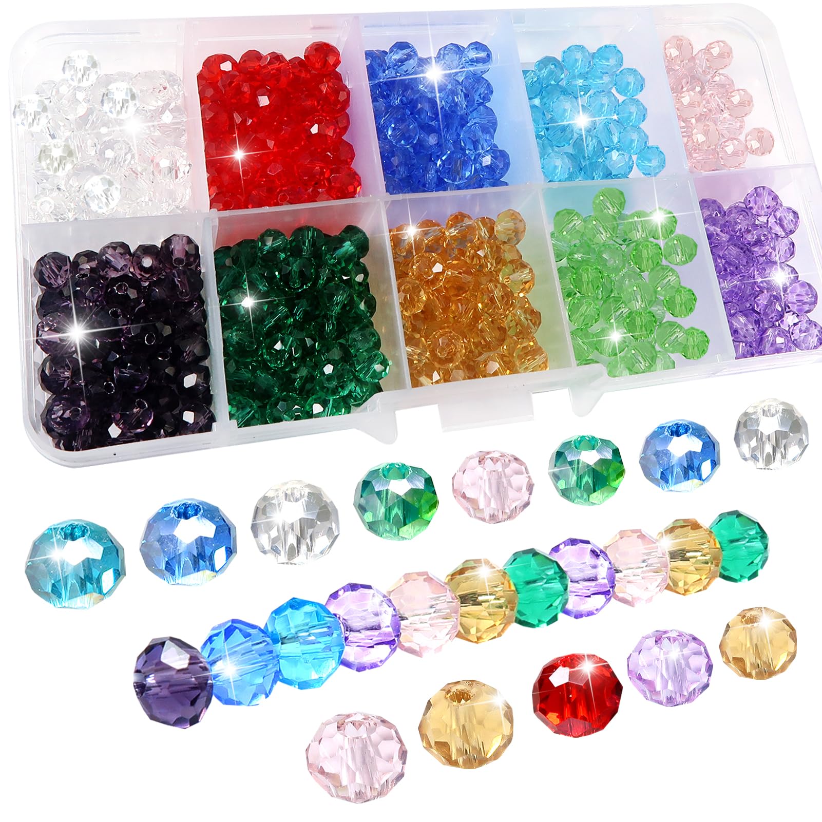 Toaob 500 Pieces Glass Beads Faceted Crystal 10 Colours Round 6 mm Loose Crystal Beads for Jewellery Making DIY Bracelets Necklaces Crafts